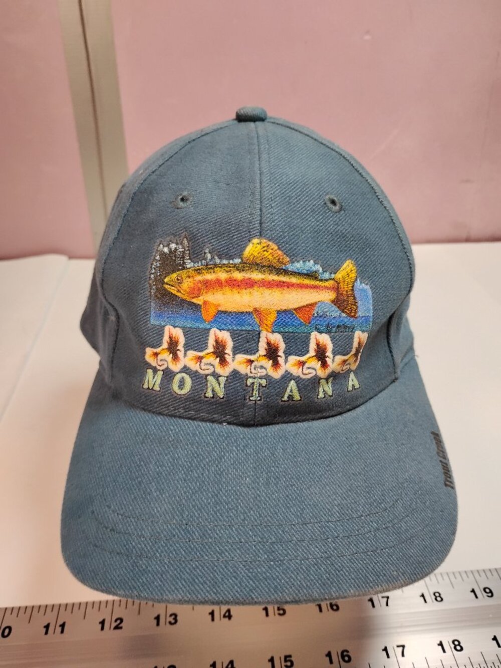 Vintage Montana Trout Fish Strapback Hat Blue Outdoor Fishing Cap Cameo